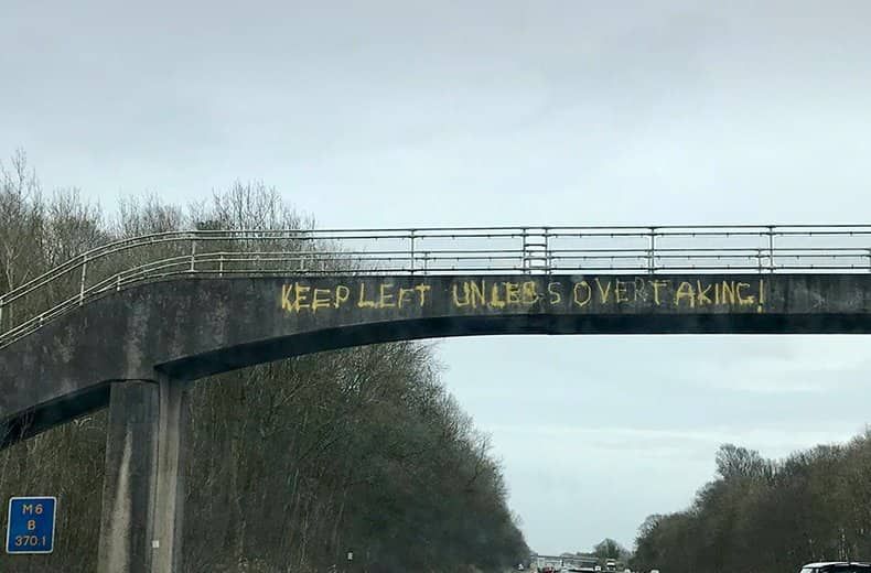 Middle-lane hoggers targeted by vigilante graffiti on the M6