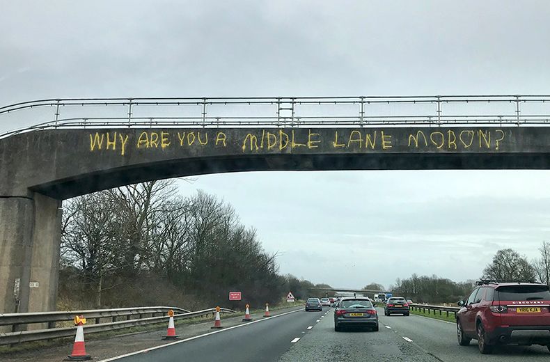 Middle-lane hoggers targeted by vigilante graffiti on the M6